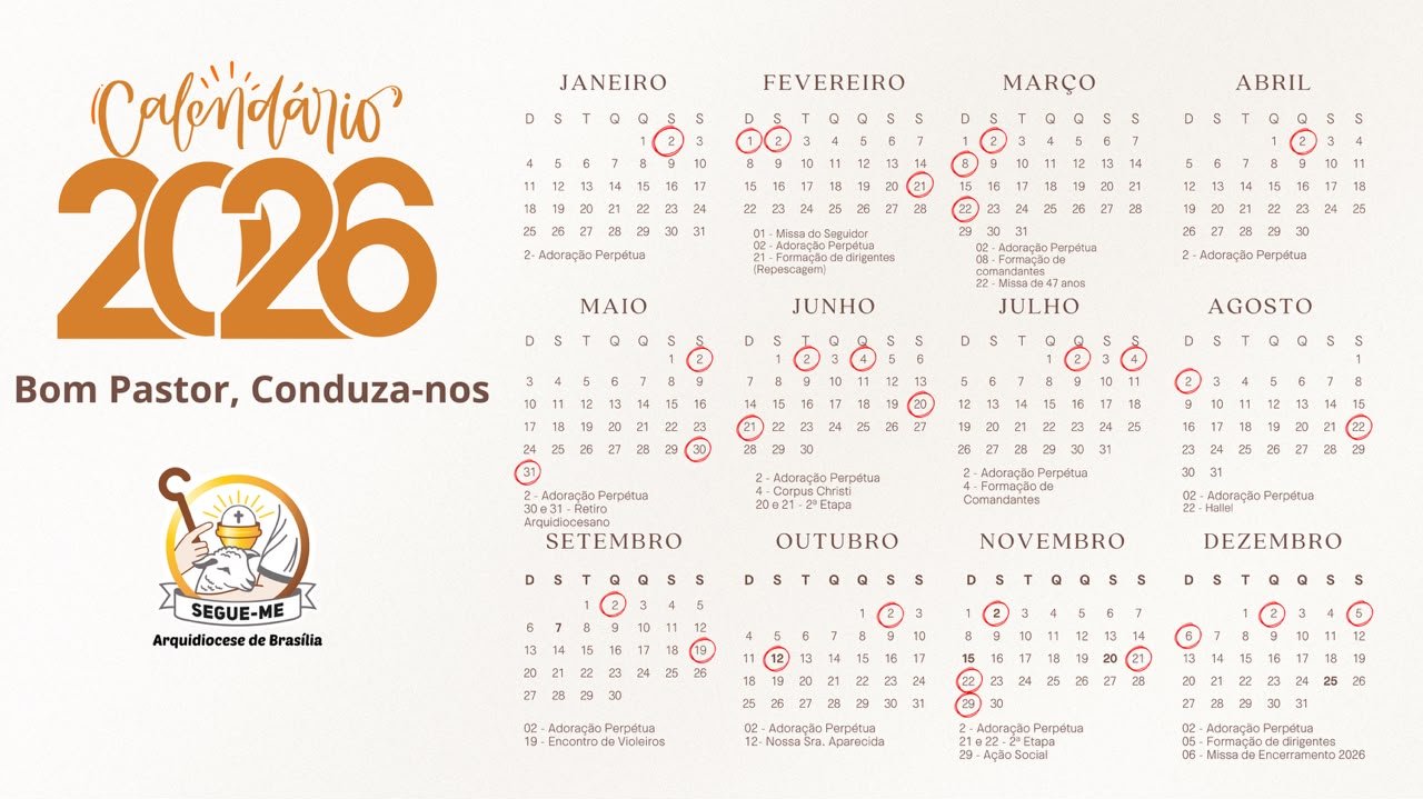 Calendário Arquidiocesano SEGUE-ME Brasília 2026